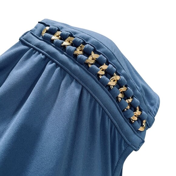 INC Blue Cowl Neck Cap Sleeve Top Plus SZ 3X Gold Chain Shoulder Embellished NWT - Picture 7 of 12